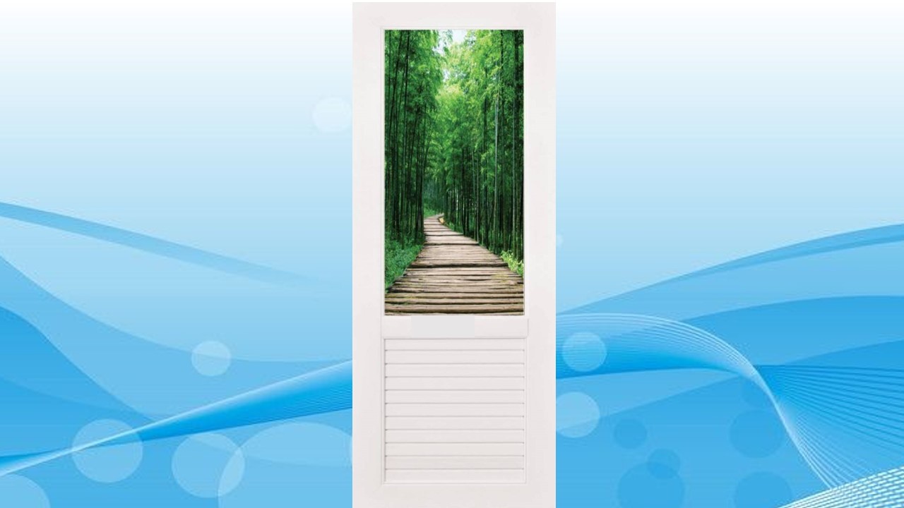ประตู PVC 70*200 cm #KMB W-7037 เจาะ-วิวไผ่+วงกบ